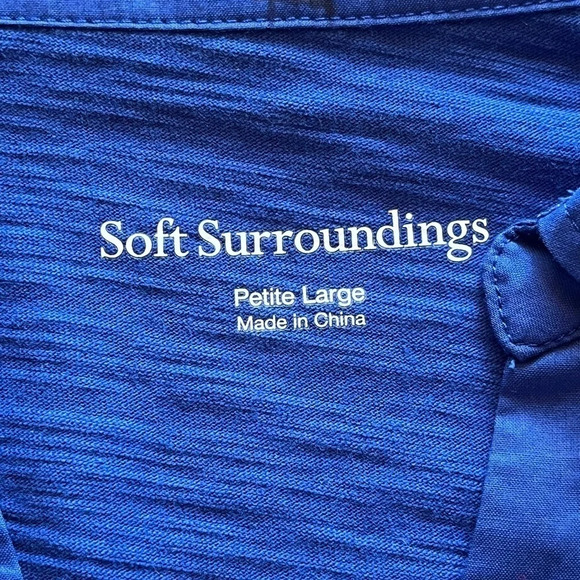 Soft Surroundings Blue Button-Up Tunic Top PL | Long Sleeve V-Neck Lagenlook - Picture 8 of 9